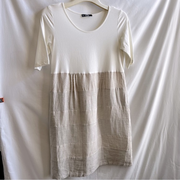 Alberto Cacciari Linen Beige Tan Dress. Size L. Made in Italy - Picture 1 of 12